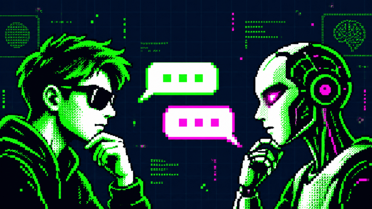 A human and an AI facing each other in the Classic chat game